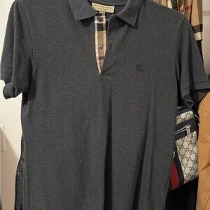 Burberry Charcoal Polo Shirt with Check Detail